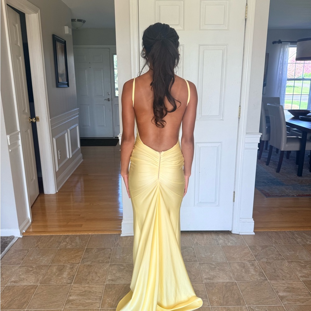 Backless Pale Yellow Jessica Angle Prom Dress
